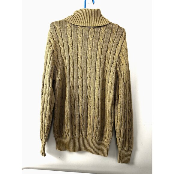 VTG Womens Tan Cable Knit Turtleneck Sweater L Coastal Grandma Preppy Fisherman - Picture 2 of 6